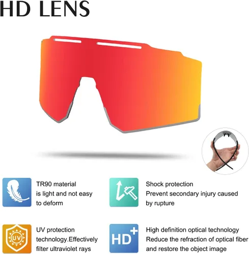 Miniatura 8 de OULAIQI Gafas de sol de ciclismo, polarizadas, para hombres y mujeres, con 1 lente o 3 lentes intercambiables, gafas de béisbol Rojo