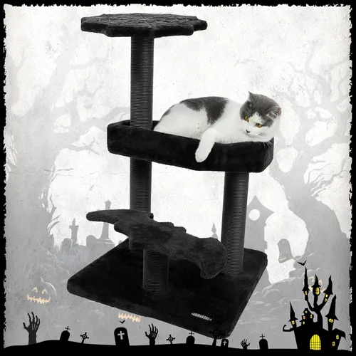 Miniatura 7 de KAMABOKO Árbol gótico para gatos, torre negra para gatos de 30.3 pulgadas con cama de ataúd, condominio para gatos con postes rascadores de sisal