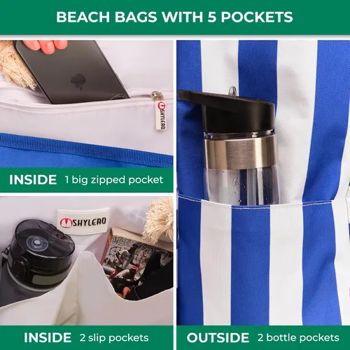 Miniatura 4 de SHYLERO La bolsa de playa y la bolsa de piscina tiene bolsa hermética, cierre magnético a presión. La bolsa de playa es repelente al agua.