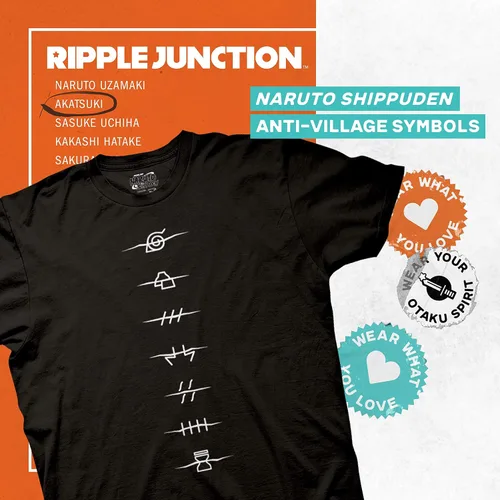 Miniatura 4 de Ripple Junction Naruto Shippuden - Camiseta para hombre con símbolos anti-aldea Akatsuki Red Cloud Front & Back Anime con licencia