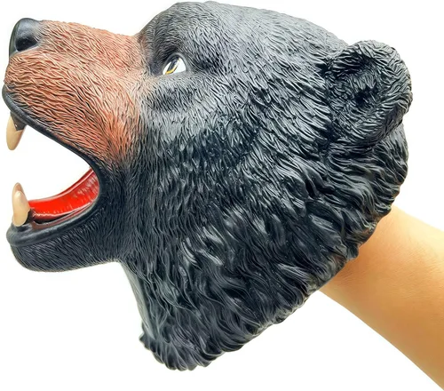 Miniatura 3 de Gemini&Genius Juguete de oso para niños, marioneta de mano de oso – Oso negro americano de goma suave Bruin Head juguete para juegos de rol, cuentos