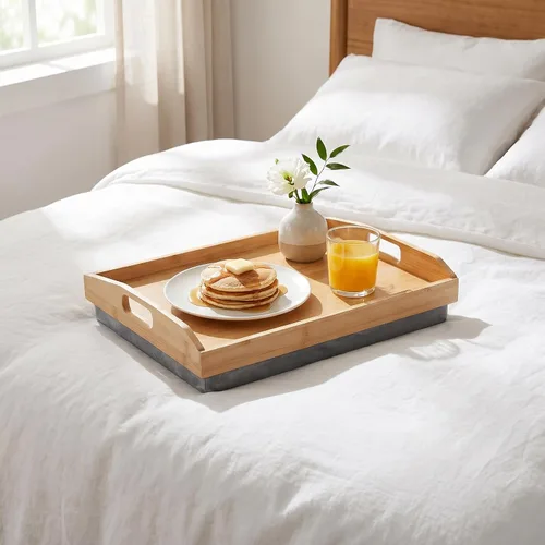 Miniatura 8 de Cedilis Bandeja de regazo de bambú con almohada desmontable, bandeja de servir de 16.9 x 13 pulgadas con asas para comer en la cama