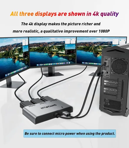 Miniatura 3 de DisplayPort a Dual DisplayPort con adaptador HDMI 4K @60 Hz Pantalla extendida 1 en 3 salidas MST Hub para múltiples monitores compatible