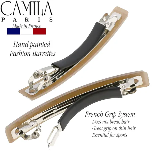 Miniatura 6 de Camila Paris CP3074 - Pinzas de pelo francés para niñas, juego de 2 pinzas de metal de goma beige, agarre fuerte, antideslizantes, accesorios