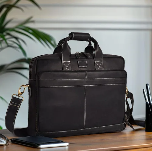 Miniatura 9 de LEATHER VILLAGE 16" Bolsa de Mensajero para Laptop de Cuero para Hombres - Bolso de Hombro de Cuero para Viaje y Oficina - Negro