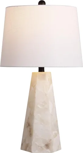 Miniatura 7 de JONATHAN Y Lámpara de mesa moderna de alabastro natural/latón dorado de 25.5 pulgadas para dormitorio, pantalla de lino blanco, lámpara de mesita