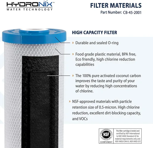Miniatura 2 de Hydronix CB-45-2001/3 Cartucho universal de repuesto de filtro de agua para toda la casa de 4.5 x 20 pulgadas, NSF comercial e industrial, bloque