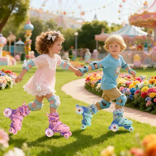 Miniatura 6 de LKD Patines ajustables para niños y niñas, patines cuádruples para principiantes, deportes en interiores y exteriores para edades de 3-5, 5-8
