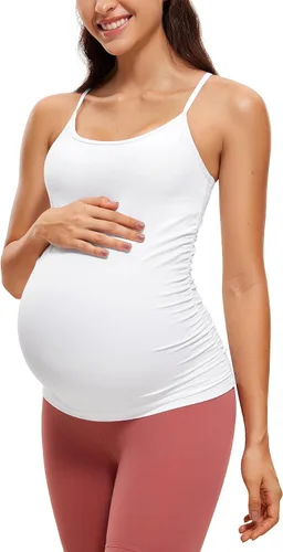 CRZ YOGA Butterluxe - Camiseta sin mangas de maternidad con espalda en Y para mujer, fruncida, básica, sin mangas, atlética, para yoga