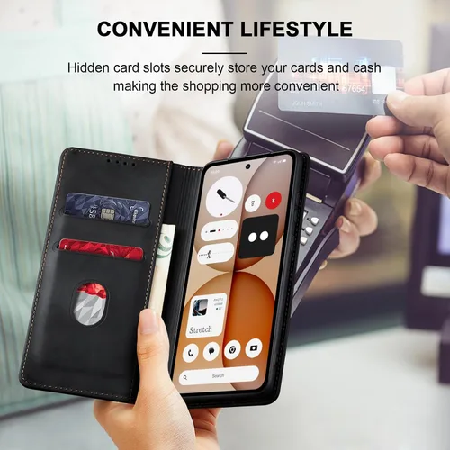 Miniatura 6 de Jasonyu Funda tipo cartera con tapa para Nothing Phone 4a 5G, funda magnética de cuero con tarjetero, función atril, funda protectora duradera