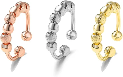 JILIYUPA Anillos giratorios chapados en oro de 14 quilates para mujeres y hombres, cuentas de oro, anillos antiansiedad, banda giratoria, unisex,