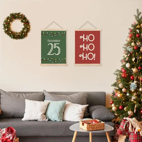 Miniatura 2 de LUVADIAN Decoración de Pared Navideña, Arte de Pared de Luces Navideñas Hohoho con Colgador de Póster de Madera, Decoración de Pared Navideña