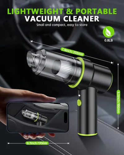 Miniatura 7 de CODN Aspiradora de Mano para Coche Portátil Inalámbrica 12000PA, Aspiradora de Mano 2 en 1 y Eliminador de Polvo con Múltiples Boquillas y Luz LED