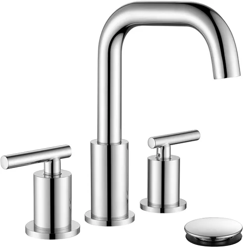Grifo de baño de 8 pulgadas de extensión amplia, 2 manijas 3 orificios, grifo de baño cromado con desagüe de lavabo y manguera de suministro de Cromo