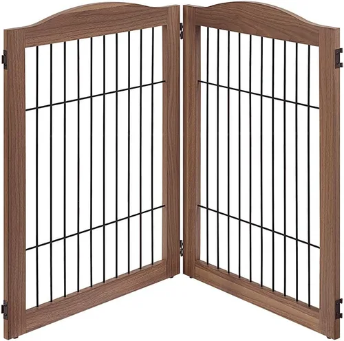 Miniatura 45 de unipaws Puerta para mascotas de pie libre de 24 pulgadas de alto para perros y gatos, puertas de madera para puerta, escaleras, valla plegable