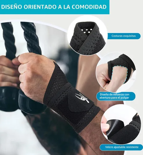 Miniatura 4 de HiRui Paquete de 2 muñequeras de malla ultrafina, transpirable, ajustable, para entrenamientos y uso diario, muñequeras unisex para aliviar el Negro