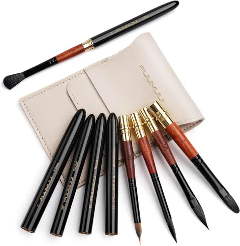 Miniatura 8 de Pinceles de acuarela para viajes, Fuumuui 3 piezas Plein Air elegantes pinceles Sable para acuarela con estuche de cuero de bolsillo, perfectos
