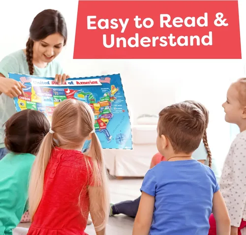 Miniatura 28 de Momo & Nashi Mapa de Estados Unidos para niños y mapas del mundo para niños, juego de 2 piezas – 24 x 16 pulgadas – Carteles impermeables para aula