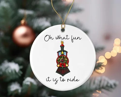 Miniatura 2 de Adorno Oh What Fun It is to Ride, adorno de tren, regalo para niños, adorno de Navidad de tren de nieto, adorno de tren de Navidad impreso en un lado