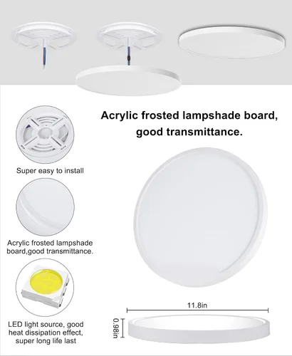 Miniatura 6 de Lámpara de techo LED regulable con montaje empotrado, panel RGB inteligente Alexa Google Home WiFi con control remoto para sala de estar