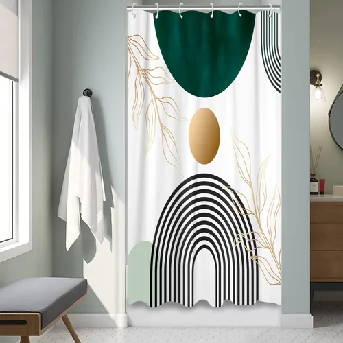 Aipon Cortina de ducha verde de mediados de siglo para baño, cortina de ducha abstracta de estilo bohemio, de tela moderna, impermeable, para baño