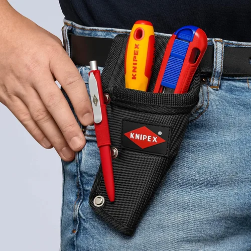 Miniatura 7 de KNIPEX Tools Tijeras de electricista de acero inoxidable 95 05 20 US angulares, 6-1/4", Rojo/Azul y Herramientas 00 19 75 LE Bolsa de cinturón