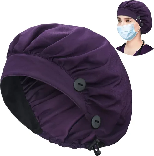 ABAMERICA Gorras Bouffant con botón y banda para el sudor, gorras médicas ajustables para mujeres y hombres, talla única, multicolor