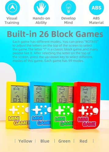 Miniatura 3 de JXD Mini consola de juegos de bloques de rompecabezas incorporada, 26 juegos retro de ladrillo, viajes, interior/exterior, ocio, consola