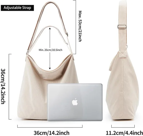 Miniatura 7 de KALIDI Bolso de mano de pana para mujer, estilo casual, con cremallera, grande, bandolera, bolso de hombro, bolso de trabajo a la moda para mujer
