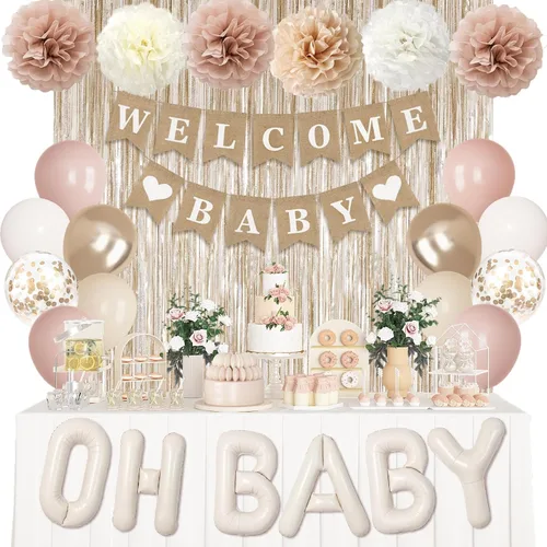 Miniatura 10 de Ouddy Party Decoraciones de Baby Shower Oro Rosa para Niña con Pancarta Welcome Baby Niñas Bebés Globos de Papel de Aluminio Oro Rosa Rosa Dorado
