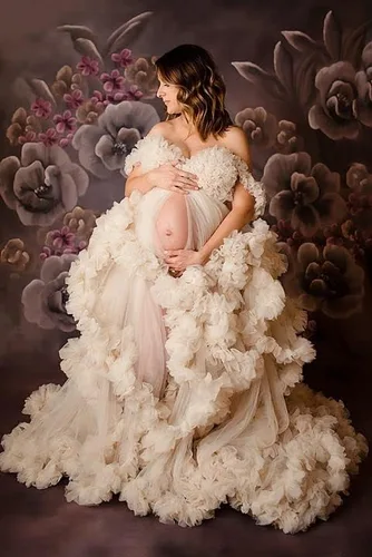Miniatura 4 de Molisa Vestido de maternidad de tul para sesión de fotos, volantes hinchados, lencería nupcial, bata de baño, vestidos de embarazo transparentes