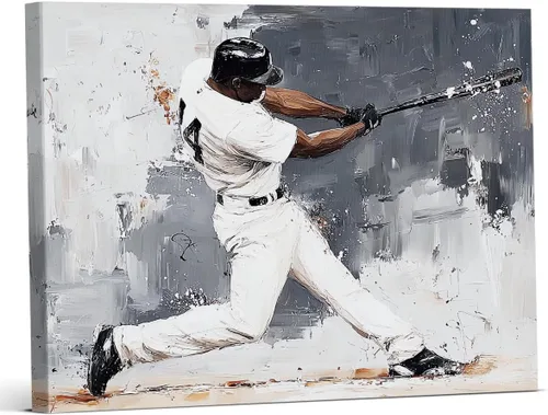 Black Man Baseball Wall Art Decor Vintage Ballgame Print Picture Baseball Gifts Wall Decor for Home Bedroom Man Cave 8x10 Inch Canvas Framed