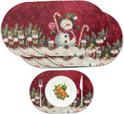 Miniatura 8 de Juego de 4 manteles individuales de mariposa, lavables, ovalados, de 18 x 12 pulgadas, para decoración de cenas de invierno, fiestas, manteles