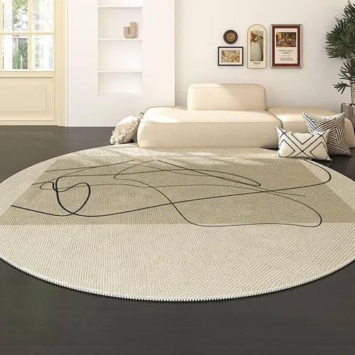 Miniatura 23 de Modernas alfombras redondas de color marfil a rayas negras para dormitorio, sala de estudio, simple moda abstracta, alfombra de área circular de 2
