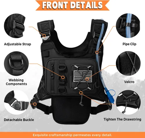 Miniatura 3 de Chaleco de hidratación al aire libre para correr y senderismo, mochila de agua ligera y transpirable con vejiga de 2.0 L, bolsa de pecho sin rebote