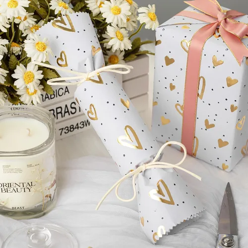 Miniatura 6 de Homeral Rollo de Papel de Regalo Kraft con Corazones - Diseño de Lámina Dorada en Relieve 3D, Envoltura de Regalo de Lujo para el Día de San Corazón