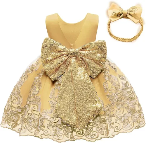 Miniatura 18 de CMMCHAAH - Vestidos de encaje para concursos de niñas bebés de 0-6 años, vestido formal para fiestas con diadema