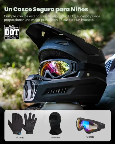 Miniatura 2 de ILM Casco para motocross juvenil, casco ATV para niños, motocross, BMX, motocicleta todoterreno con gafas, guantes, máscara DOT modelo MT601Y