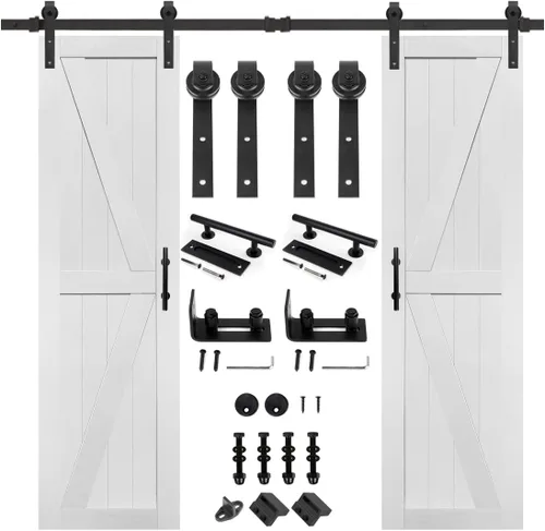 Miniatura 19 de S&Z TOPHAND® Puerta de granero doble de MDF de 18 x 84 pulgadas con kit de herrajes para puerta corredera de 6 pies, tablero sólido de puerta