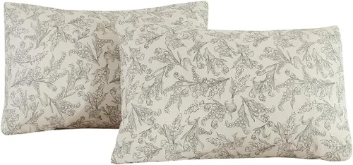 Miniatura 19 de ECOCOTT Floral Pillowcases Standard Size Set of 2, 100% Washed Cotton Pillow Cases with Envelope Closure, Beige Botanical Wildflower Printed Pillow