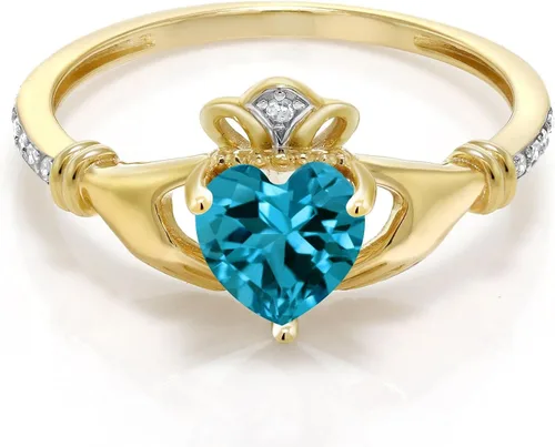 Miniatura 31 de Gem Stone King Anillo de compromiso claddagh celta irlandés de oro amarillo de 10 quilates con piedra preciosa en forma de corazón de 0.236 in