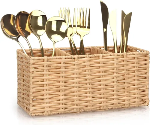 Miniatura 9 de Ayiaren Organizador de cubiertos de plástico gris para cubiertos, organizador de utensilios pequeños para encimera de cocina, fiesta, cubiertos