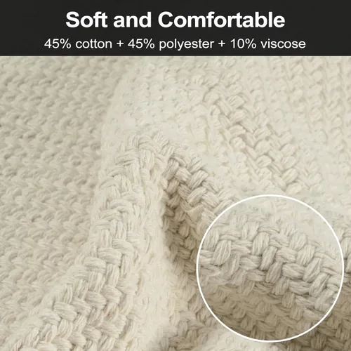 Miniatura 5 de LEEVAN - Alfombras lavables para cocina de 3 x 5 pies, alfombra de color crema para dormitorio, alfombra de algodón tejida para entrada, alfombra
