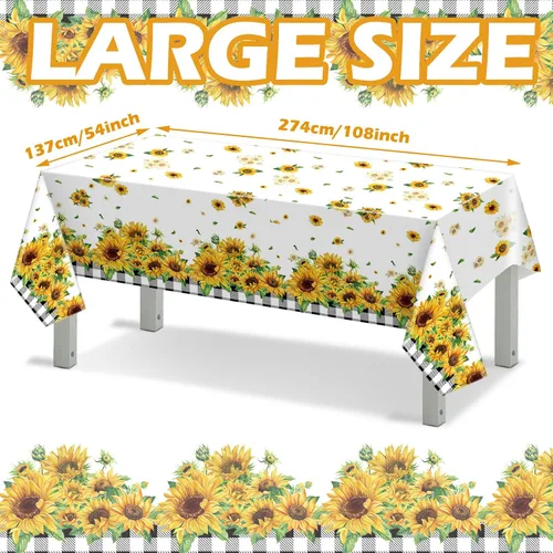 Miniatura 3 de Bencailor 6 manteles rectangulares de plástico con diseño de girasol, a cuadros, para decoración de fiestas, cocina, patio, 54 x 108 pulgadas