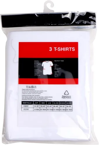 Miniatura 5 de Paquete de 3 camisetas de cuello redondo para hombre, 100 % algodón, sin etiquetas, blancas, ligeras, camisetas