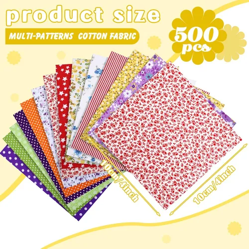 Miniatura 2 de Moukeren 500 piezas de cuadrados de tela de algodón de 4 x 4 pulgadas precortados, paquetes de tela de patchwork para acolchado, cuadrados de colcha