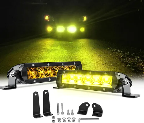 Miniatura 8 de Chelhead Barra de luz LED delgada, barra de luz de 7 pulgadas, haz de inundación, luz antiniebla amarilla, fila única, 30 W, 3600 lm, barra de faros