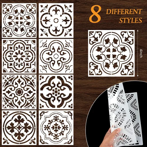 Miniatura 2 de 8 plantillas de suelo para pintar plantillas de pared de 4 x 4 pulgadas para pintar paredes, plantillas de piso de concreto, plantillas de dibujo