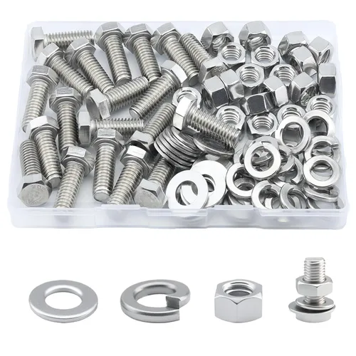 Miniatura 31 de Tornillo de cabeza hexagonal 1/4-20 x1 (20 unidades), tuercas de bloqueo, kits de arandelas planas y de bloqueo, acero inoxidable 304 18-8