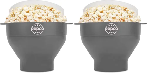 POPCO Palomitas de maíz de silicona para microondas con asas, máquina de palomitas de maíz, cuenco plegable y apto para lavavajillas, 15 colores Gris